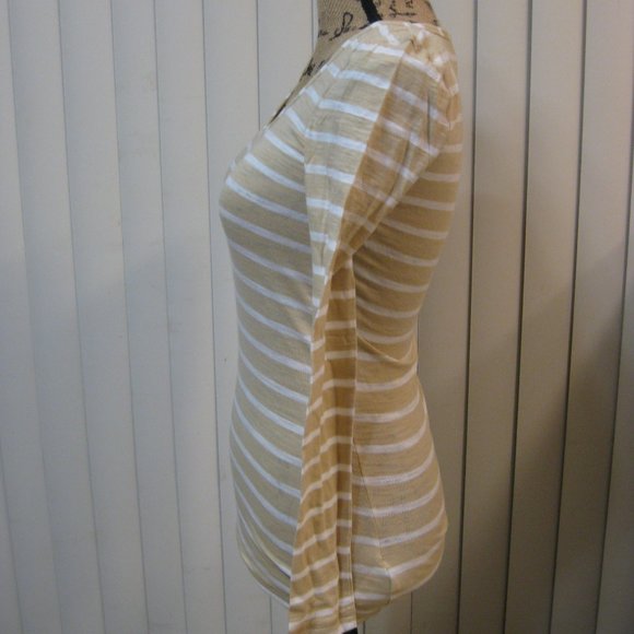 NWT Guess white tan beige striped t tee shirt top XS extra small - Picture 3 of 5